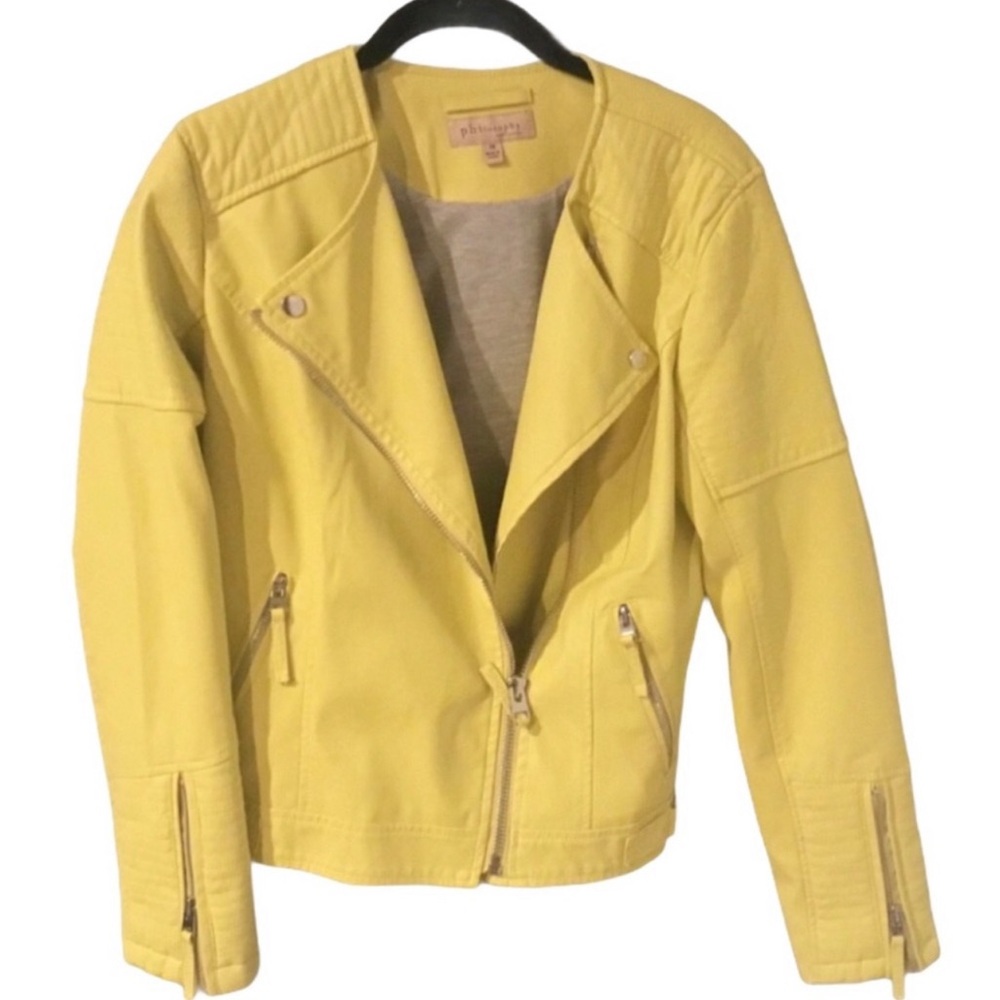 Philosophy yellow vegan leather moto jacket size 10